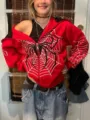 Red spider web zip up hoodie street fashion casual wear graphic hooded sweatshirt streetwear - S / Tops / Red
