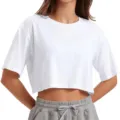 Witte crop top t-shirt detail met zachte stof, ronde hals en korte mouwen design. - S / Wit