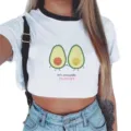 Donna simpatico stampa avocado crop top casual maniche corte t-shirt bianco estate - Modello 6