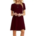 Vestido casual de manga corta y línea A de color liso para mujer, elegante estilo de verano. - S / Burdeos