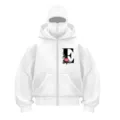 Streetwear fleece double hood zip-up hoodie Y2K unisex casual autumn winter outerwear - Letter E Print