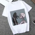 Casual white short sleeve t-shirt featuring unique gothic skeleton and cat graphic print. - XS / Tops / 21060