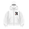 Y2K fleece full-zip hoodie with face mask, white streetwear sweatshirt with floral letter R. - Letter R Print