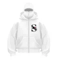 Y2K full zip hoodie with balaclava mask and floral S letter print, oversized streetwear. - Letter S Print