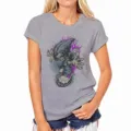 Camiseta gris de mujer de manga corta con estampado gráfico genial para el verano. - S / Gris