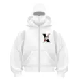 Y2K Fleece Zip-Up Hoodie with Balaclava Mask Streetwear Casual Loose Fit Winter Sweatshirt - Letter X Print