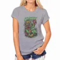 Camiseta gris de manga corta y cuello redondo con estampado grafico de dibujos animados verde mujer - S / Gris
