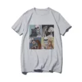 Grey short sleeve t-shirt featuring unique skull and cat graphic print casual tee for daily wear - S / Tops / Gray 21055