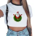 Stijlvolle dames crop-top met kerstmanprint en contrasterende zwarte randdetails. - 925 sterling zilver