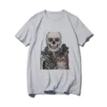 Casual grey short sleeve t-shirt featuring a unique gothic skull and cat graphic print. - S / Tops / Gray 21062