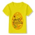 Children yellow short sleeve t-shirt detail featuring cute Easter bunny and egg print design. - 24M / Yellow 22722