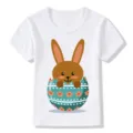 Children white short sleeve t-shirt featuring cute Easter bunny and colorful egg graphic print. - 24M / White 22723