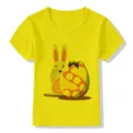 Kids yellow short sleeve t-shirt with cute Easter bunny and floral egg graphic print detail. - Yellow 22725 / 24M