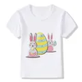 Easter bunny print kids white short sleeve t-shirt front detail view cotton fabric apparel. - White 22726 / 24M