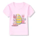 Pink kids short sleeve t-shirt featuring cute Easter bunny and colorful egg print design. - Pink 22726 / 24M