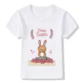 Kids white short sleeve t-shirt with cute easter bunny graphic design for summer casual wear - White 22727 / 24M