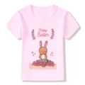 Cute Easter bunny graphic print detail on a soft pink short sleeve children t-shirt top. - Pink 22727 / 24M