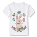 Close up view of the kids white t-shirt featuring cute Easter bunny print and colorful eggs. - White 22728 / 24M