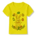 Kids yellow short sleeve t-shirt with cute easter bunny graphic print for summer casual wear - Yellow 22728 / 24M