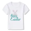 Detailed view of white kids short sleeve t-shirt with cute Easter bunny print graphic. - White 22729 / 24M