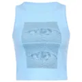 Women light blue slim fit tank top with abstract eye graphic trendy summer casual streetwear - S / Blue