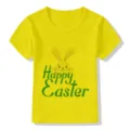 Kids yellow short sleeve t-shirt with easter bunny print cute holiday casual top apparel - Yellow 22729 / 24M