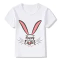Kids white short sleeve t-shirt detail showing Easter bunny ears graphic and festive text print. - White 22730 / 24M