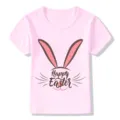 Close-up detail view of kids pink short sleeve t-shirt with cute Easter bunny ears print. - 24M / Tops / Pink
