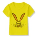 Yellow kids short sleeve t-shirt detail featuring cute Easter bunny ears graphic print. - 24M / Tops / Yellow