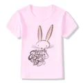Pink kids short sleeve t shirt with cute easter bunny graphic and holiday text detail view. - Pink 22731 / 24M