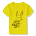 Yellow kids short sleeve t-shirt featuring a cute Easter bunny rabbit print and festive text. - Yellow 22731 / 24M