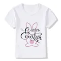 Kids white short sleeve t-shirt with cute easter bunny graphic print, casual summer top. - White 22733 / 24M