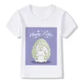 Close-up detail of the cute Easter bunny and egg graphic print on the soft white cotton t-shirt. - White 22734 / 24M