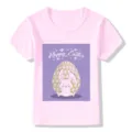 Close-up of the cute Easter bunny and egg chest print on the pink kids short sleeve t-shirt. - Pink 22734 / 24M
