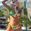 Detailed view of sexy green and yellow two-piece bikini swimsuit for women summer beach wear. - S / Green and Yellow