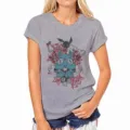 Grey short sleeve women's t-shirt featuring a stylish graphic print design for casual wear. - S / Gray