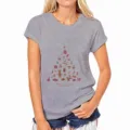 Grijs dames t-shirt met korte mouwen en leuke kerstboom grafische print casual top - Grijs-571