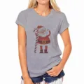 Grijs dames t-shirt met korte mouwen en ronde hals met schattige kerstman grafische print. - Grijs-573