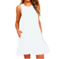 Detailed view of women casual solid color sleeveless pocket tank dress summer wear - S / White