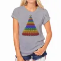 Detailed view of the grey women short sleeve t-shirt with festive Christmas tree print. - S / Gray-575