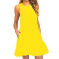 Donna estate casual senza maniche abito tinta unita trapezio con tasche giallo dettaglio - Giallo