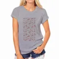Grijs dames t-shirt met korte mouwen en een kleurrijk geometrisch kerstrendierprint. - Grijs-577