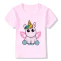 T-shirt rosa a maniche corte per bambini con deliziosa stampa grafica unicorno. - 24M / Rosa