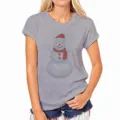 Grijs dames t-shirt met korte mouwen en ronde hals, voorzien van een schattige sneeuwman print. - Grijs-580
