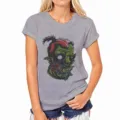 Grey short sleeve t-shirt featuring a unique graphic print detail on the chest for women. - S / Gray