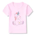 T-shirt rosa a maniche corte per bambini con stampa di unicorno carino per l'estate. - Rosa 2430 / 24M