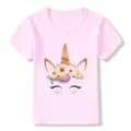 Maglietta rosa a maniche corte per bambini con stampa di unicorno floreale carino - Rosa 2436 / 24M