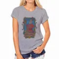 Grijs dames t-shirt met korte mouwen en vintage Kerstman grafische print detail opdruk. - Grijs-584