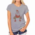 Grijs dames t-shirt met ronde hals en korte mouw voorzien van kerstman print detail. - Grijs-588