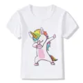 Maglietta bianca per bambini a maniche corte con stampa di unicorno colorato carino top. - Bianco 962 / 24M